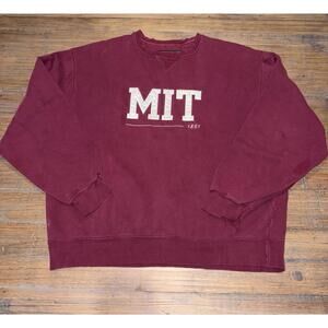 Vintage MIT Sweatshirt Men's Large Maroon College Crewneck Distressed Thrashed